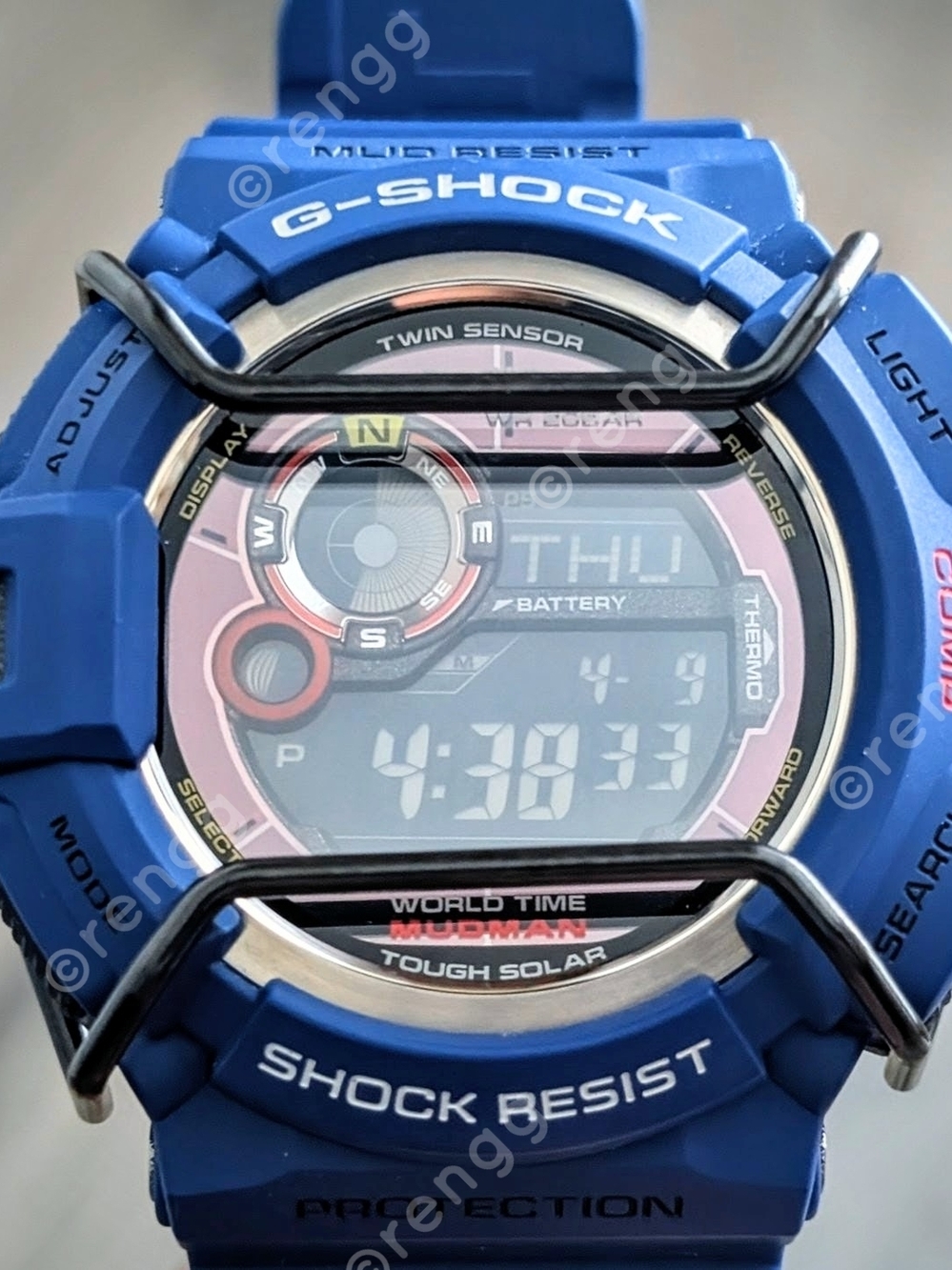 RARE Casio G-Shock MUDMAN digital Watch negative Display Blue Solar Compass